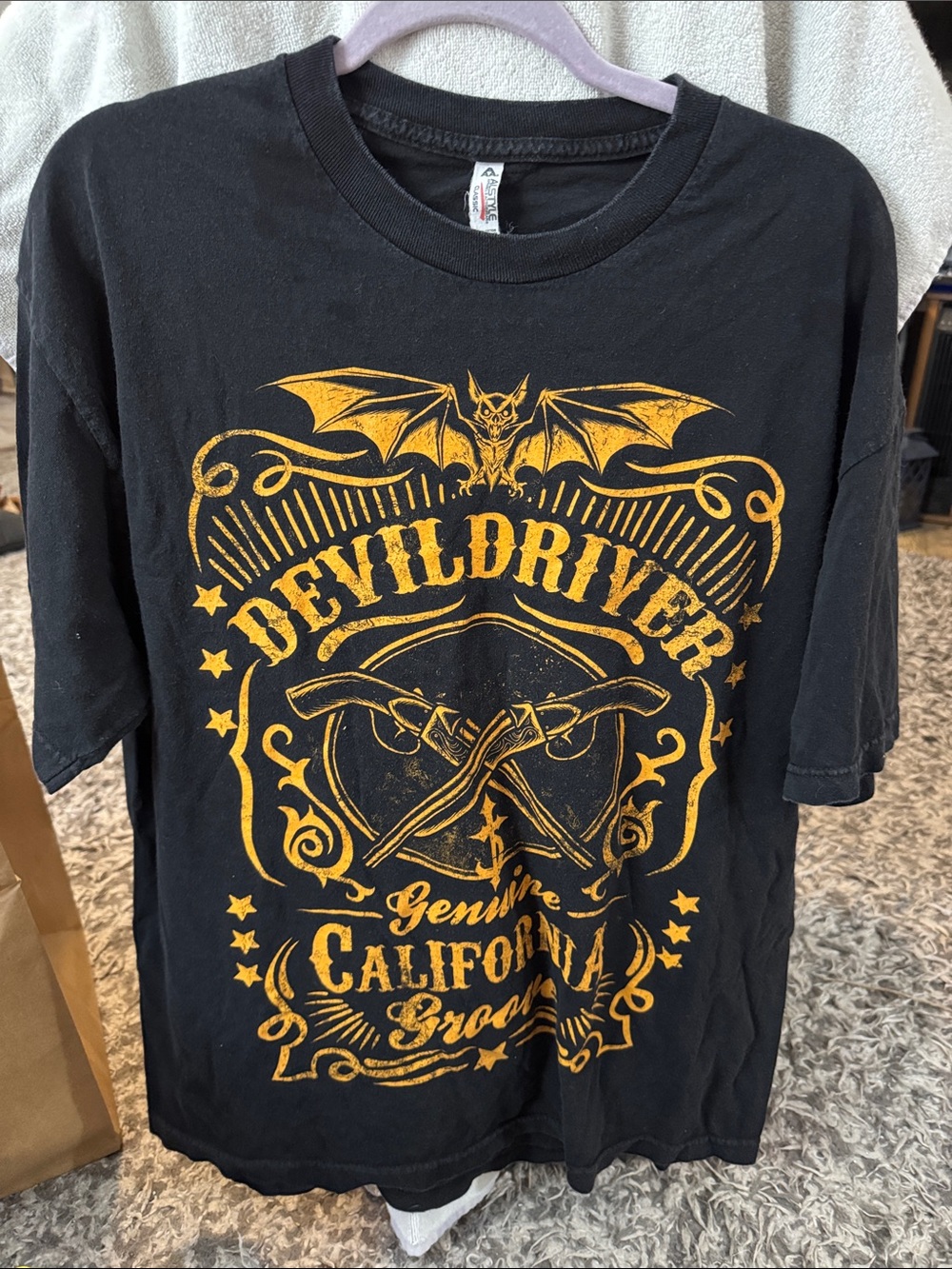 Alstyle Black Short Sleeve Tee with Yellow Devil Driver Graphic